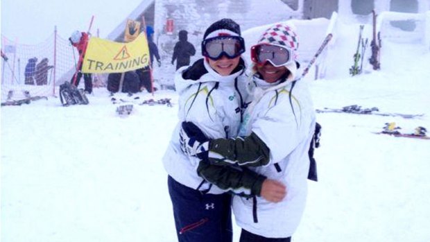 Souza, left, and Santos in December 2013 in Ruka, Finland, where they performed complete aerial routines for the first time. 
