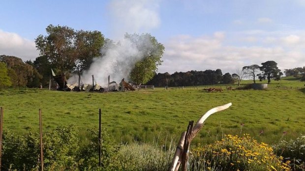 The smouldering ruins of a hay shed in Glenburn that is believed to have been destroyed by Gino and Mark Stocco in 2013. 