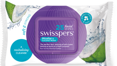 Swisspers micellar and coconut water wipes.