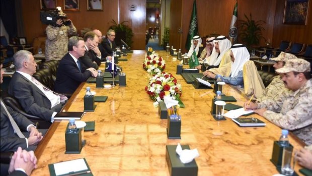 Christopher Pyne led a delegation of Australian defence firms to meet with high-ranking Saudi Arabian officials.