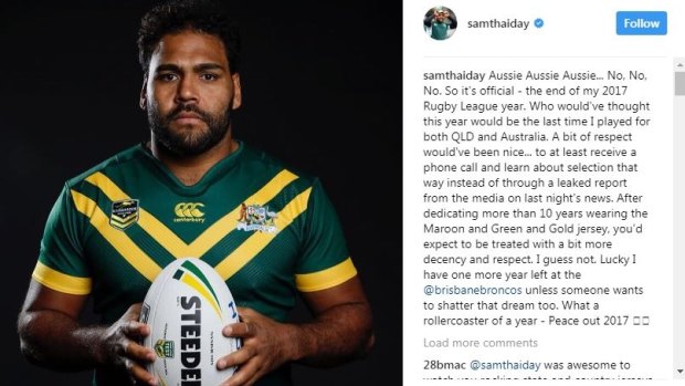 "So it's official - the end of my 2017 Rugby League year," the post reads.