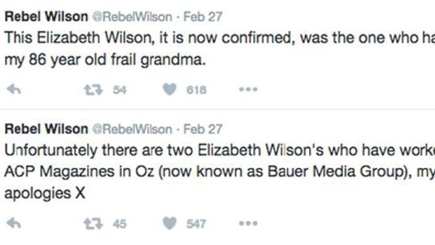 Tweets from Rebel Wilson, tendered in court.