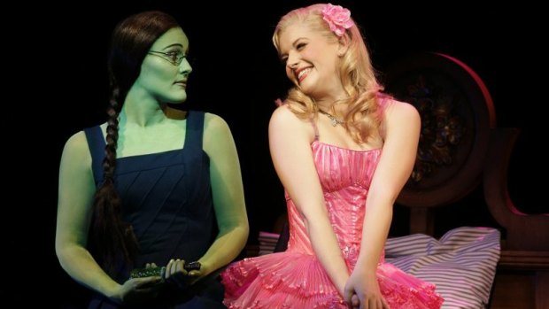Lucy Durack (right) as Glinda in the stage musical, Wicked.