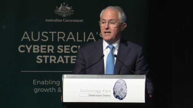 Prime Minister Malcolm Turnbull announcing the new cyber security policy.