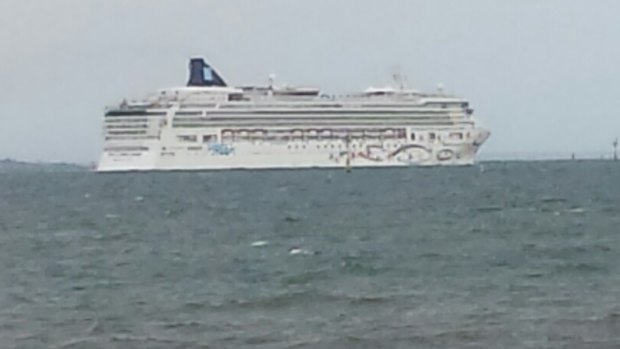 The Norwegian Star as it cleared Point Gellibrand at Williamstown about 1845 hours on Thursday.