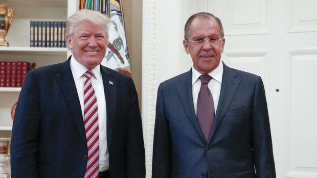 President Donald Trump meets with Russian Foreign Minister Sergey Lavrov, right, at the White House in Washington.