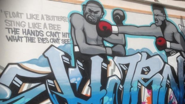 Muhammad Ali mural at Warwick Farm, Liverpool.