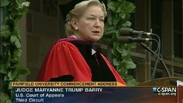 Judge Maryanne Trump Barry delivering the 2011 Fairfield University commencement address.