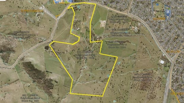 The approximate area of 'Pine Ridge' in Belconnen, which the ACT government bought for $4.6 million.