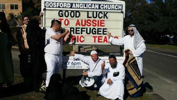 Party for Freedom members, dressed in Arabic garb, stormed the Gosford Anglican Church and interrupted a service.