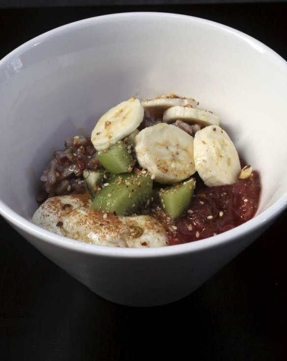 Rice porridge with rhubarb from Room 10 Espresso, Potts Point.