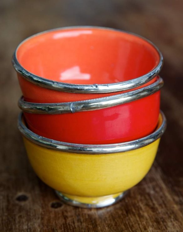 Be bold: Take a break from white china with these beautifully enamelled Moroccan bowls. Available for hire, in 12 colours ($2 a bowl) from Pages Events, pages.id.au.