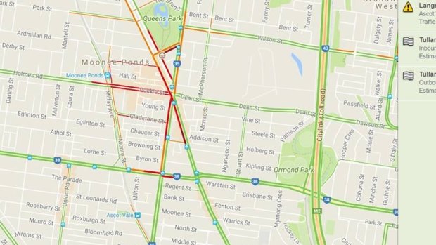 Traffic is very heavy in the Moonee Ponds area.