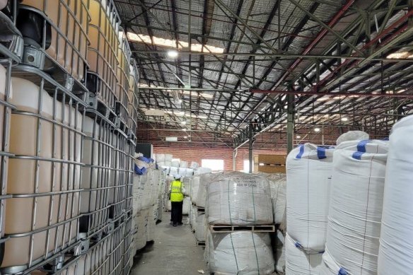 EPA inspectors at one of the Melbourne warehouses.