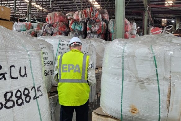 Stockpiles of soft plastic inside a Melbourne warehouse.