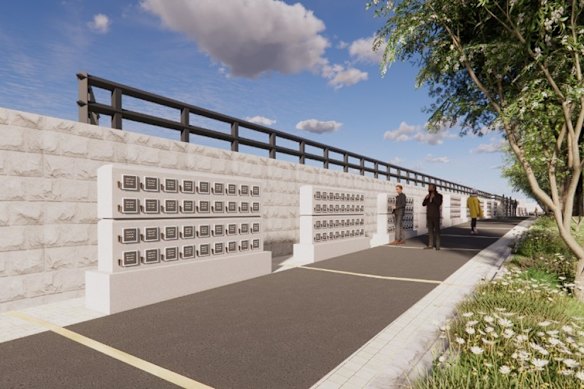 A concept images of the new memorial walls at the Waverley Cemetery.