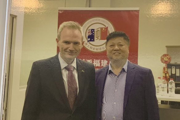 Federal Liberal MP David Coleman and Chinese labour recruiter David Zhu.