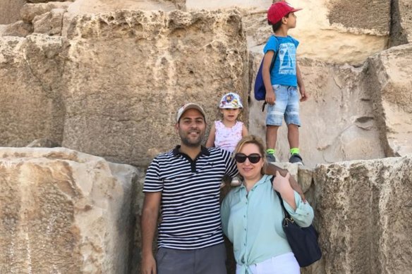 Amir Helmy Gerges Tawdrows with his wife Ekaterina Beliaeva and two children Ilia Taudros and Aleksandra Taudros in Egypt.