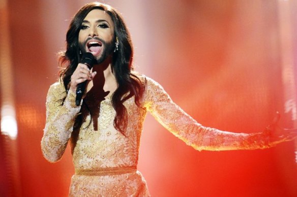 Conchita performs 'Rise Like A Phoenix' during a dress rehearsal for the 2014 Eurovision Song Contest grand final.
