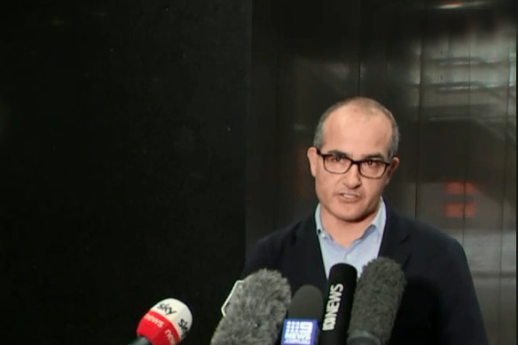 Acting Premier James Merlino speaking to the media on Friday morning. 