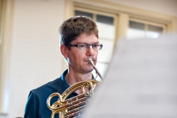 French horn player Michael Dixon at the City Recital Hall in Sydney.