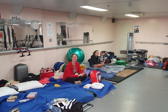 Rescued Mallacoota evacuees set up for the night. 