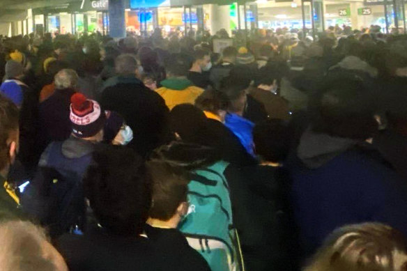 Crowds entering the Wallabies v France match at Melbourne’s AAMI Park on July 13.