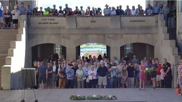 A screenshot from a video of the ''last post'' ceremony on February 17,  during which a drone crashed.
