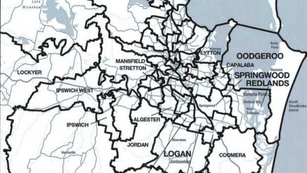 The Brisbane to Gold Coast boundaries under the Queensland Redistribution Commission's final determination.