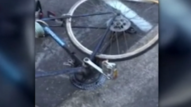 The bike's tyre was damaged in the alleged road rage dispute.