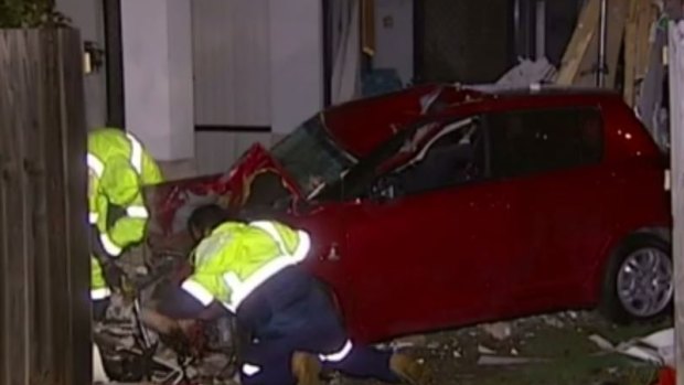 There were no serious injuries when a car was driven through a house in Brisbane.