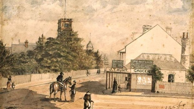 The corner of Alison Road and Avoca Street in Randwick, showing St Jude's Church in 1895.