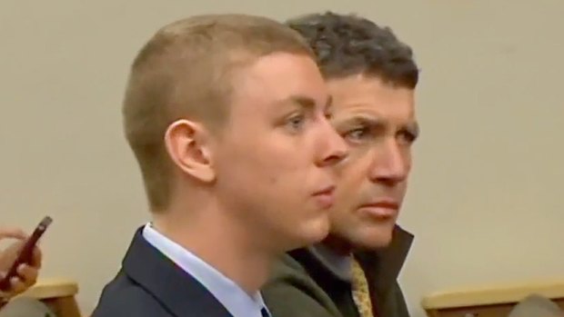 Brock Turner and his father Dan Turner in court. Dan Turner offered supportive character testimony.