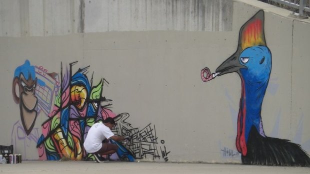A street art masterpiece of a cassowary, since obliterated by TAMS.
