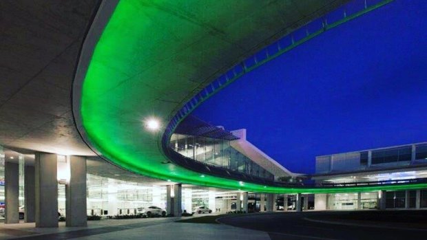 The Canberra Airport bathed in green for the Raiders.