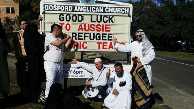 Party for Freedom members, dressed as Muslims, stormed the Gosford Anglican Church and interrupted a service.