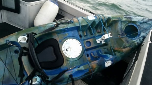 The kayak which was located off the coast of Port Melbourne on Sunday night.