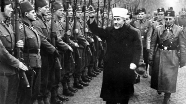 Haj Amin al-Husseini greeting SS volunteers in Bosnia in 1943.