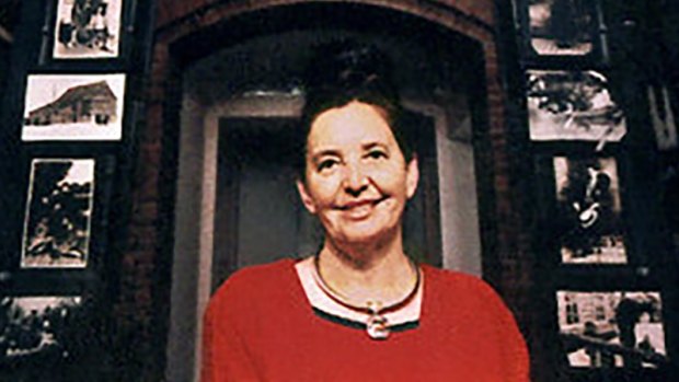 Yaffa Eliach, historian, with her Tower of Faces exhibition at the Holocaust Memorial Museum in Washington.