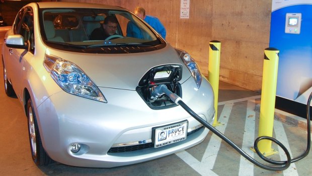 A Nissan Leaf getting charged up.