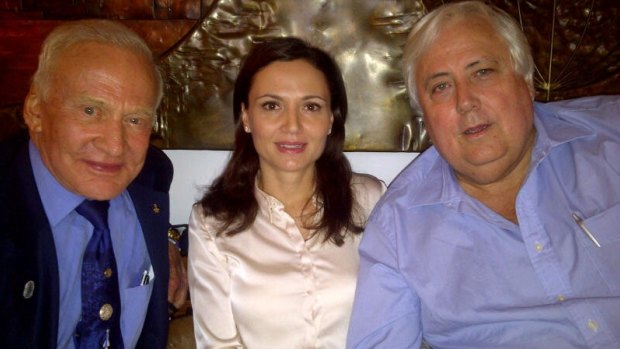 Clive Palmer and wife Anna meet astronaut Buzz Aldrin in New York.