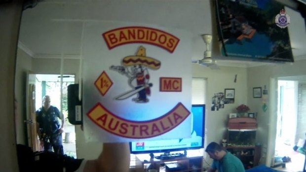 Police found allegedly found a Bandidos crest at a Macleay Island home.