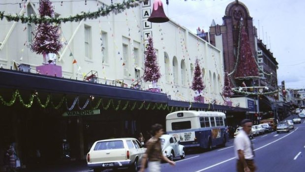 A photo from outside Waltons, Fortitude Valley, at Christmas time circa 1972-73.
