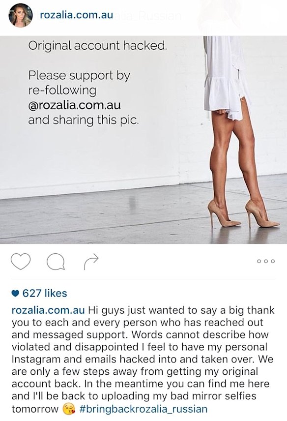 An Instagram post about the hacking.