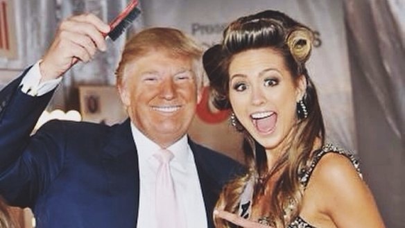 Former Miss Universe pageant owner and presumptive Republican Presidential candidate Donald Trump with 2010's Miss Congeniality Jesinta Campbell.