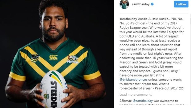 "So it's official – the end of my 2017 Rugby League year," the post reads.