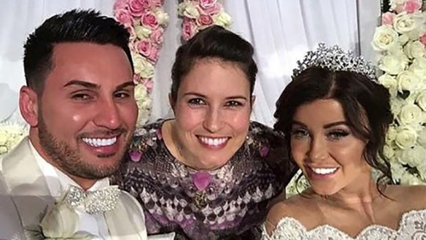 Missy Higgins with Auburn deputy mayor Salim Mehajer and his wife Aysha, on their wedding day earlier this month.