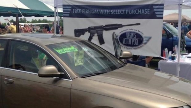 Hagan’s Motor Pool Auto Repair and Sales in Rochester, New Hampshires offers a curious giveaway to car buyers.H., unveiled a promotional campaign that gives away a free AR-15 with each car purchase.