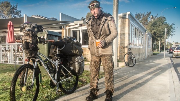 In the past few months, Scotty has furnished his bike with a foldout swag and awning, fishing rod, and solar panels.