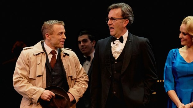 Simon Gleeson, Colin Lane and Lucy Maunder in The Production Company's <i>Curtains</I>.